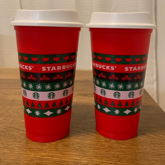 STARBUCKS Christmas Holiday Reusable Cups - Set of 2 - Picture 1 of 3
